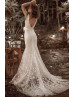 Mermaid Beaded Ivory Lace Tulle Wedding Dress With Nude Lining